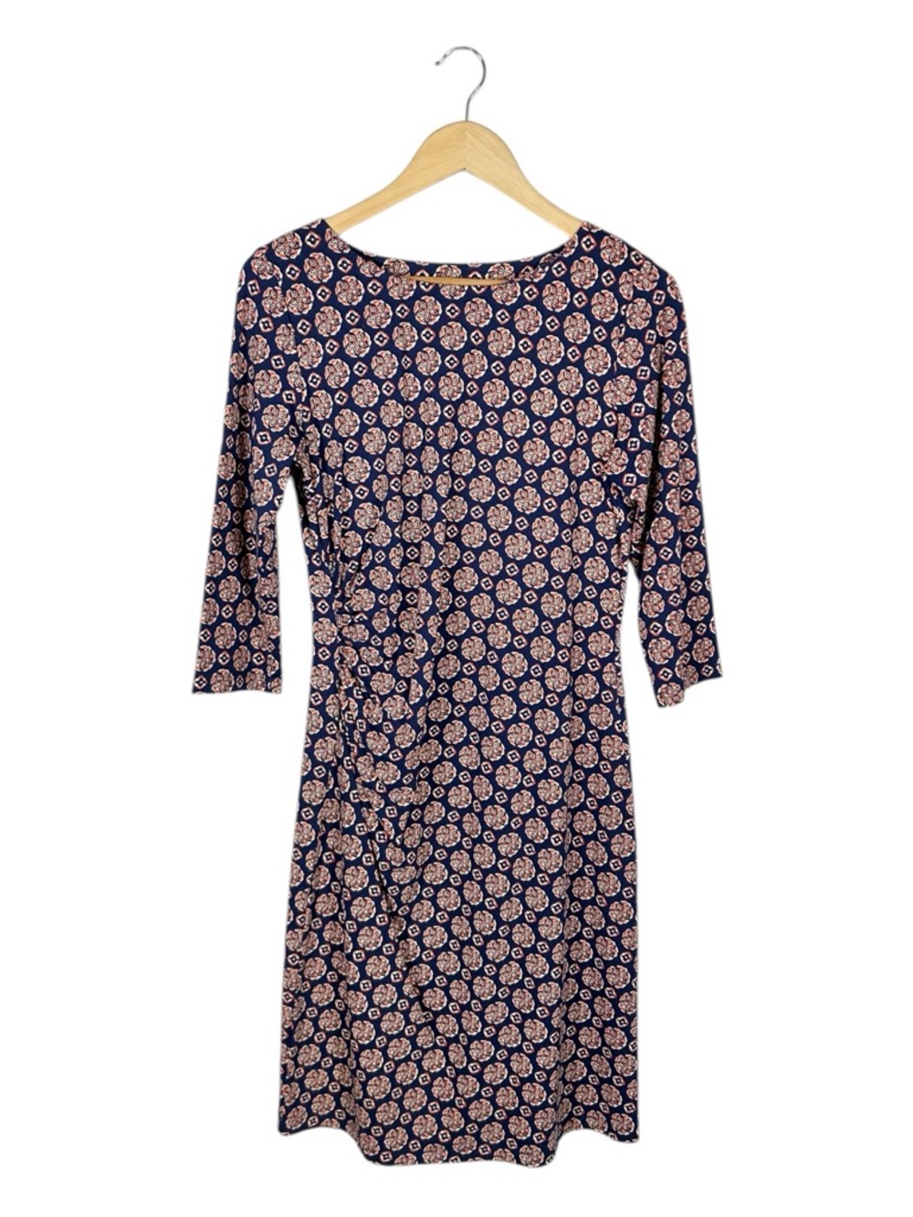 J. McLaughlin Navy & Orange Medallion Print Catalina Cloth Ruched Sheath Dress